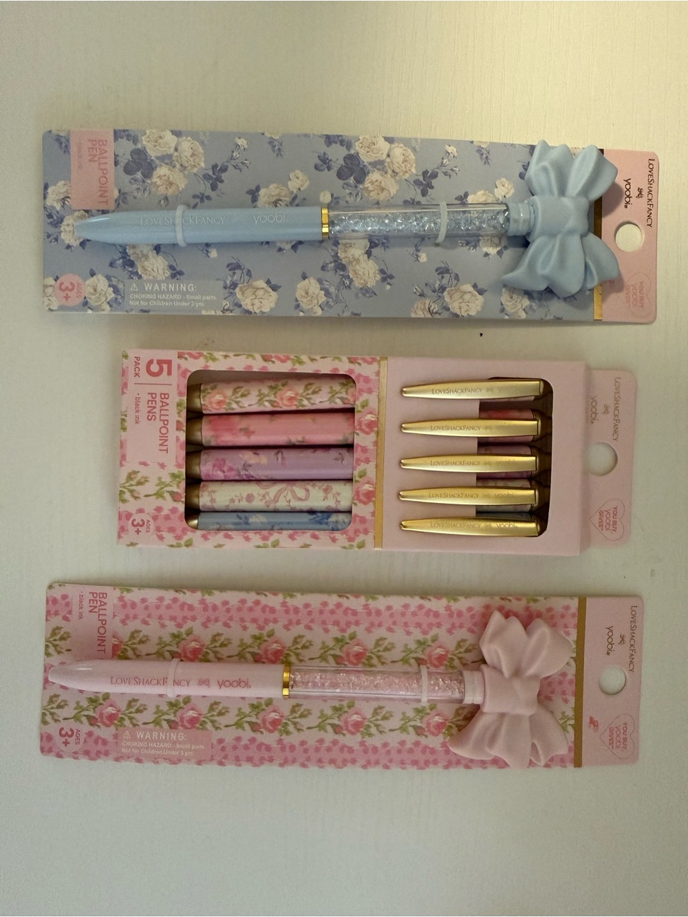 (SOLD) LoveShackFancy Pastel Blue & Pink Floral Ballpoint Pen Set